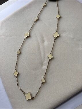 Delicate Cream Clover Station Necklace on Gold Chain |30”